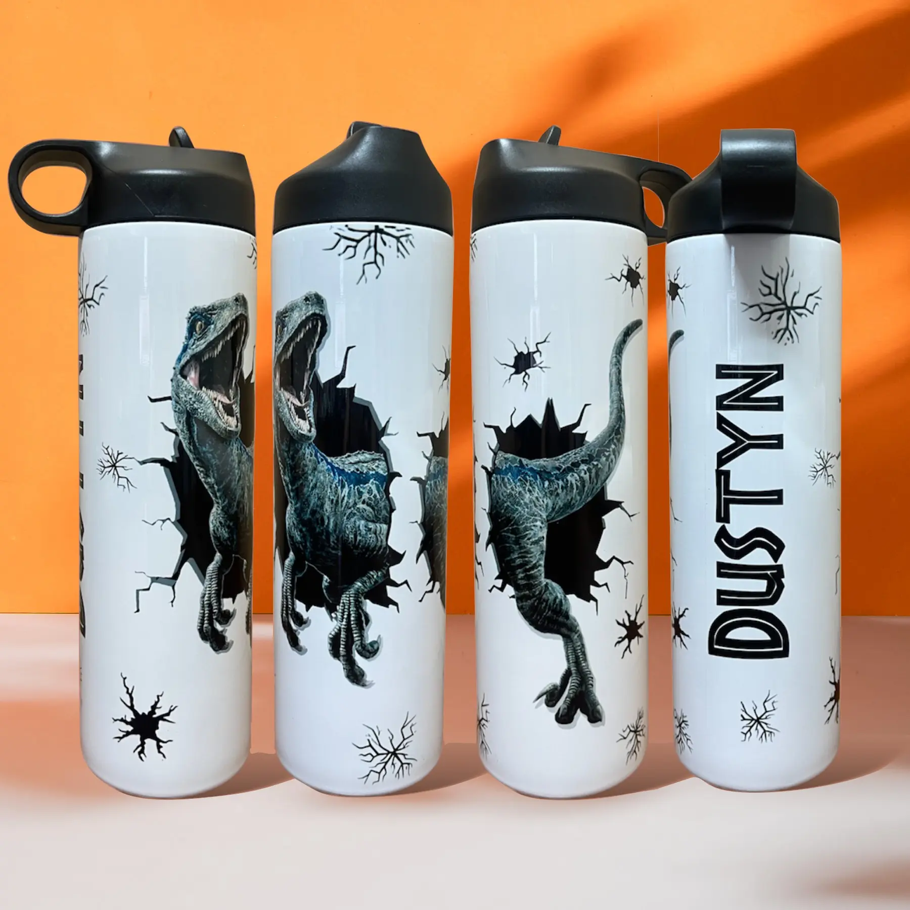 Velociraptor 20oz Sports Bottle, Jurassic Dinosaur Raptor - Leak-Proof, Straw Lid Water Bottle - Double Wall Insulated Stainless Steel Drinkware - Kids Back to School Bottle, Travel Cup, Personalized Gift - Birthday, Christmas Gift