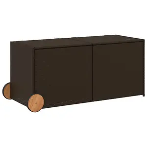 vidaXL Garden Storage Box with Wheels, Outdoor Cushion Storage Box with Lid, Patio Furniture, Toy Chest, Modern Style, Brown 74.8 Gal Poly Rattan 365317