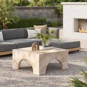Valen Indoor - Outdoor Patio Arched Concrete Coffee Table in Honey Onyx