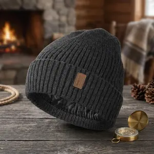 Warm Fleece Lined Beanie for Men and Women - Unisex Winter Knit Cuffed Cap Fashionable Cold Weather Hat Comfortable Soft Stretchy Perfect for Outdoor Activities Skiing Snowboarding Daily Wear