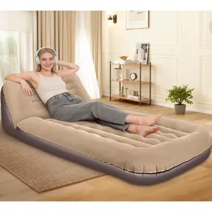 Inflatable Couch for Camping, Air Mattress with Adjustable Backrest, Blow Up Couch for Adults with Flocked Surface, Portable Inflatable Lounge Chair, Air Sofa Bed for Indoor/Outdoor-No Pump