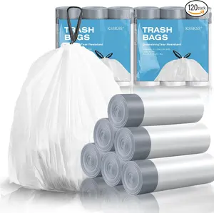 120 Counts 1.6 Gallon Mini Drawstring Trash Bags, Small Garbage Bags by KSSKSS, Code a fit 4.5-8 Liter, 1.2-2 Gal, White Trash Bin Liners for Home Office Kitchen Bathroom Bedroom