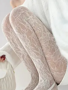 Women's Sexy Mesh Stockings, Summer Ultra-Thin Floral Pattern, High Waist Slimming Tight Long Leg Socks, Fashionable and Comfortable