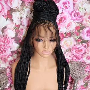 28 Inch Half Up Half Down Bun Braided Lace Wig for Stylish Look