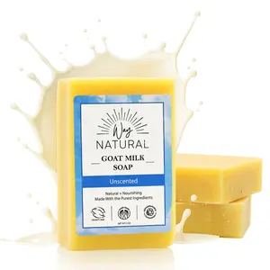 3 Large Unscented Goat Milk Soap Bars | Way Natural | 5 oz Bars | 100% REAL RAW GOAT MILK | Moisturizing Hand & Body Natural Soap | Nourishing and Long Lasting | Made is USA
