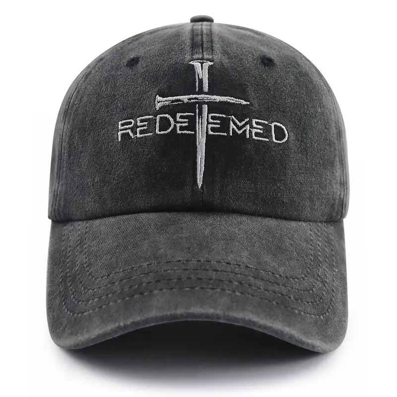Adjustable 56cm Washed Cotton Baseball Cap for Men - Embroidered Religious Jesus Cross Nails, 6 Ventilation Holes, Breathable, Sporty Chic, UV Protection, Any Season Men's Hats, Christian Gifts for Husband, Thanksgiving Presents