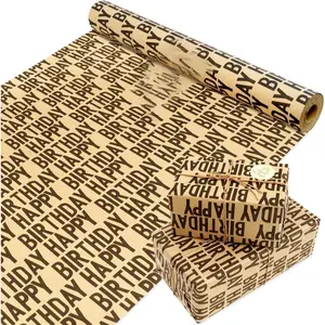 Birthday Wrapping Paper Roll, Black  Happy Birthday Wrapping Paper  Roll, Brown and Black   Wrap Set for Boys Men Women Girls, 17x590 inch (70 sq. ft.)
