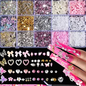 10000pcs Nail Charms and Gems:Pink Cute Bow Heart 3D Flower Charms for Junk Cases kit;Gold Chunky Butterfly Charms for Nails Design,Nail jewels Diamond Rhinestones for Nails;Beads Pearls for Nails Art