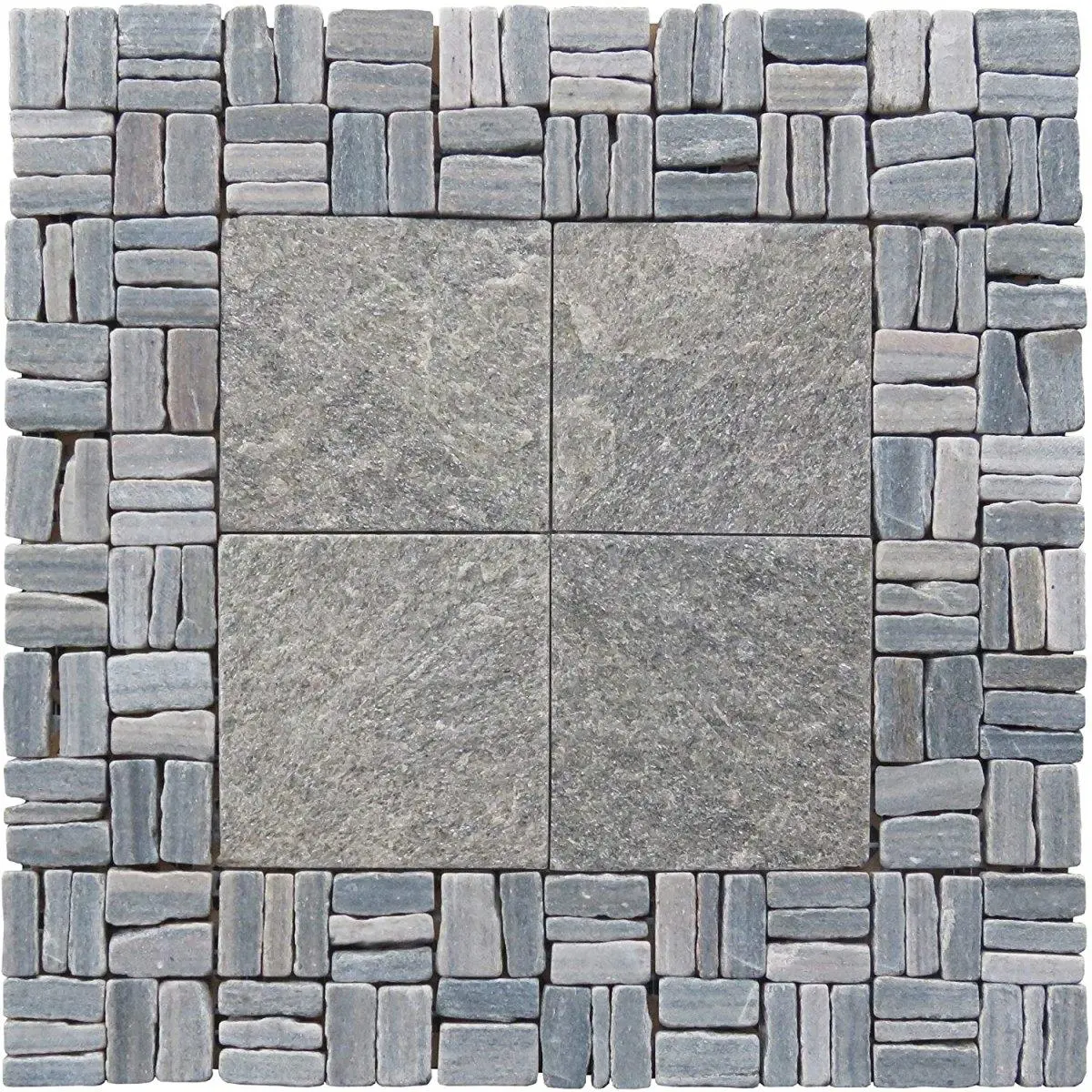 212 MAIN Intrend Commercial Square Interlocking Mosaic Tile - Quartzite Grand Central Alternate Basketweave, Green, Outdoor, 12x12 in Mesh Sheet, Unique Style