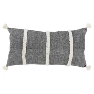 14"x26" Oversized Striped Poly Filled Lumbar Throw Pillow Black - Rizzy Home