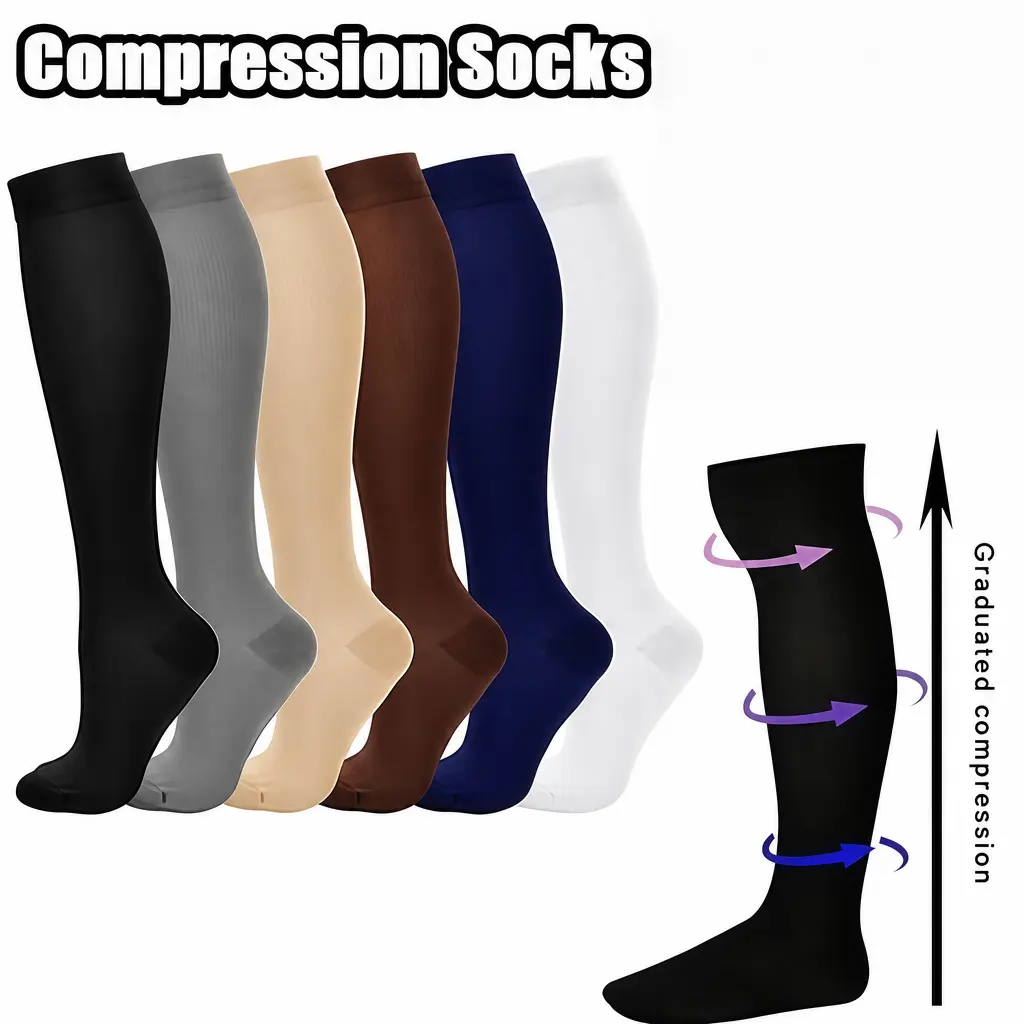 2 Pairs Compression Socks for Men & Women, 15-20 mmHg Support Socks for Running, Athletics, Travel & Daily Wear, Comfortable Nylon Fit