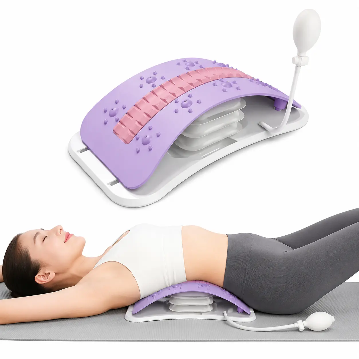 Adjustable Back Stretcher - Lower Back Pain Relief Lumbar Traction Device, Spinal Decompression & Scoliosis Support Board, Lightweight Manual Massage Tool for Daily Body Care Massager