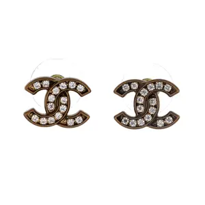 Pre-owned Chanel CC Stud Earrings Metal with Crystals by Rebag
