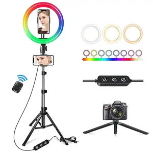 13" LED RGB Selfie Ring Light Mini & Extendable Tripod Stand & Phone Holder 10 Brightness Level 26 Light Modes Dimmable Ringlight for Beauty Makeup Live Streaming YouTube Video Photography Shooting