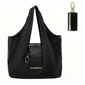 WUBYHIT Keychain Tote Bag Foldable Expandable Leather Mini Bags with KeyRing Portable Handbag for Daily Errands Small Size Big Capacity gift day s