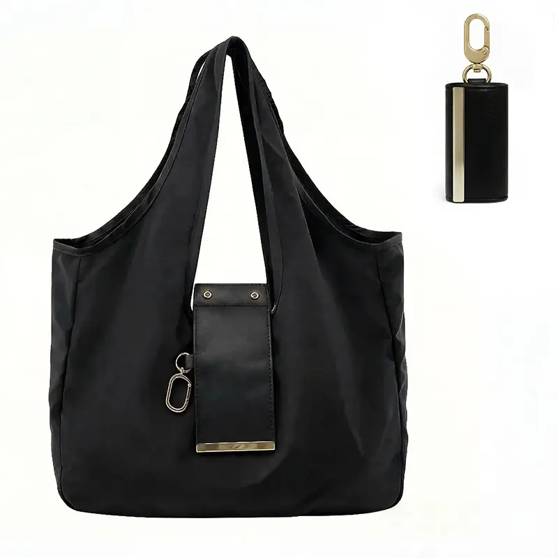 WUBYHIT Keychain Tote Bag Foldable Expandable Leather Mini Bags with KeyRing Portable Handbag for Daily Errands Small Size Big Capacity gift days