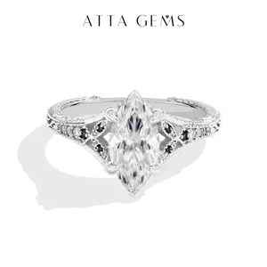 ATTAGEMS VVS1 Color Marquise Cut 2CT Lab-Created Moissanite Ring for Women 18k Gold Plated 925 Silver Engagement Wedding Luxury Rings Gift for Her Jewelry R326 SpringStatements