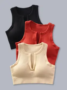 Women's Wireless Sports Bra Set, Comfortable Breathable Shockproof Yoga Bras, U Neck Fitness Running Tops, 3 Piece Pack Workout Vest