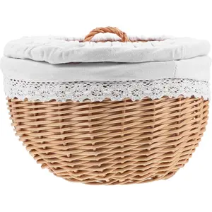 Ipetboom 1pc Bread Basket for Serving Bread Basket With Lid Wicker Food Storage Basket with Removable Liner and Cover for Tabletop Food Vegetables Serving Basket