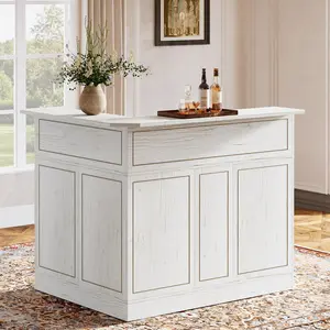 TRIBEWOOD Bar Cabinet, L-Shaped Home Bar Table with Stemware Racks, 4-Tier Corner Bar Unit Liquor Wine Bar Table Reception Desk for Home Pub