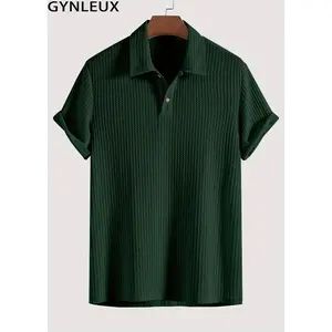 1/4Pack Men's Plain Jacquard Knit Polo Shirt Regular Fit Casual Short Sleeve Button Front Green Top for Summer Fashion Clothes for Daily Wear