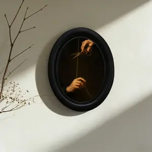 Dark Gothic Thimble Scissors Vintage Wall Art, Oval Wall Decor, Classic Realistic Art, Mid-Century Home Décor, Halloween Christmas Thanksgiving