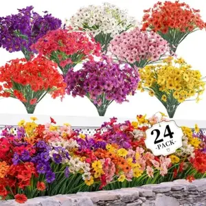 24pcs Pack Artificial Flowers for Indoor & Outdoor Use, Garden Fake Plants, Porch Flower Pots, Window Sill Decorations, Home Decor Accessory, Decorative Faux Flowers (8 Colors)