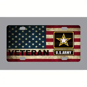 Army Veteran License Plate American Flag Front Vet Military, Aluminum Front License Plate- 6X12- Inch Polished Metal Standard Plate, Easy to Install, for Decor Only, Made in USA