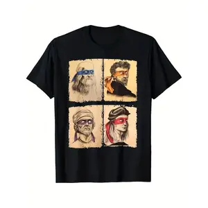 Casual T-Shirt Featuring Humorous Italian Artists And Teenage Mutant Ninja Turtles Artwork Tee For Art Enthusiasts And Ninja Turtle Fans Made In USA For Women For Men [SaffronSequin 180G/230G 100% cotton short-sleeve/hoodie, soft and comfortable]