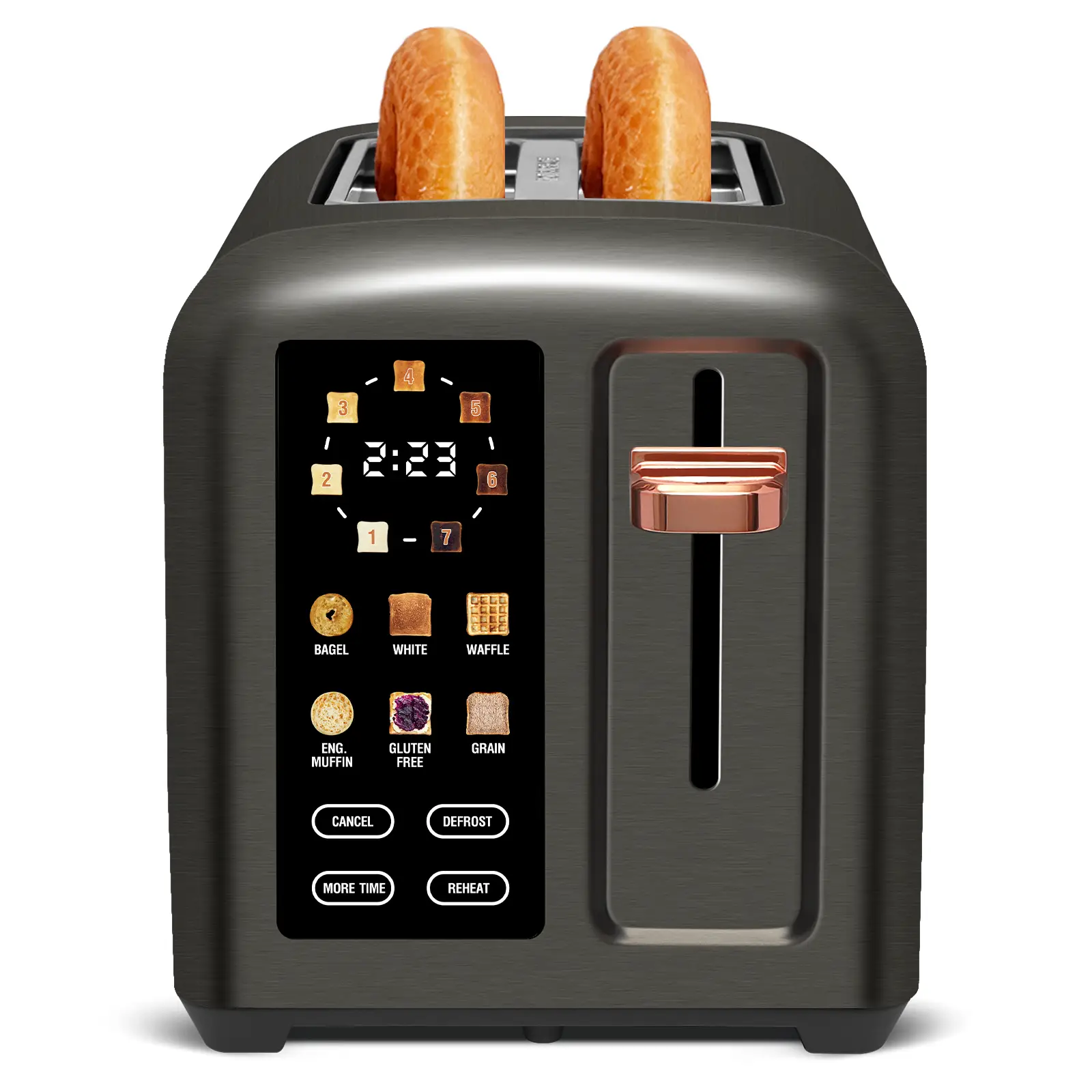 Toaster 2 Slice, Stainless Toaster LCD Display&Touch Button, 50% Faster Heating Speed, 1.4'' Wide Slots Toaster, 4 Basic+More Timer Functions, Removab