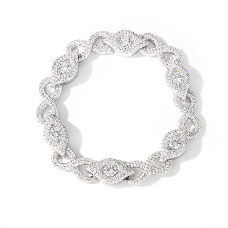 【#B352】Mixed Evil Eye Cuban Link Bracelet UCCIYO Sparkling Synthetic Moissanite Chain Bracelet S925 Sterling Silver