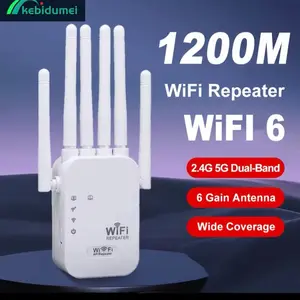 Kebidumei Dual Band WiFi Signal Booster Repeater 1200M WiFi 6 2.4G 5G 6 Gain Antenna Wide Coverage Extender