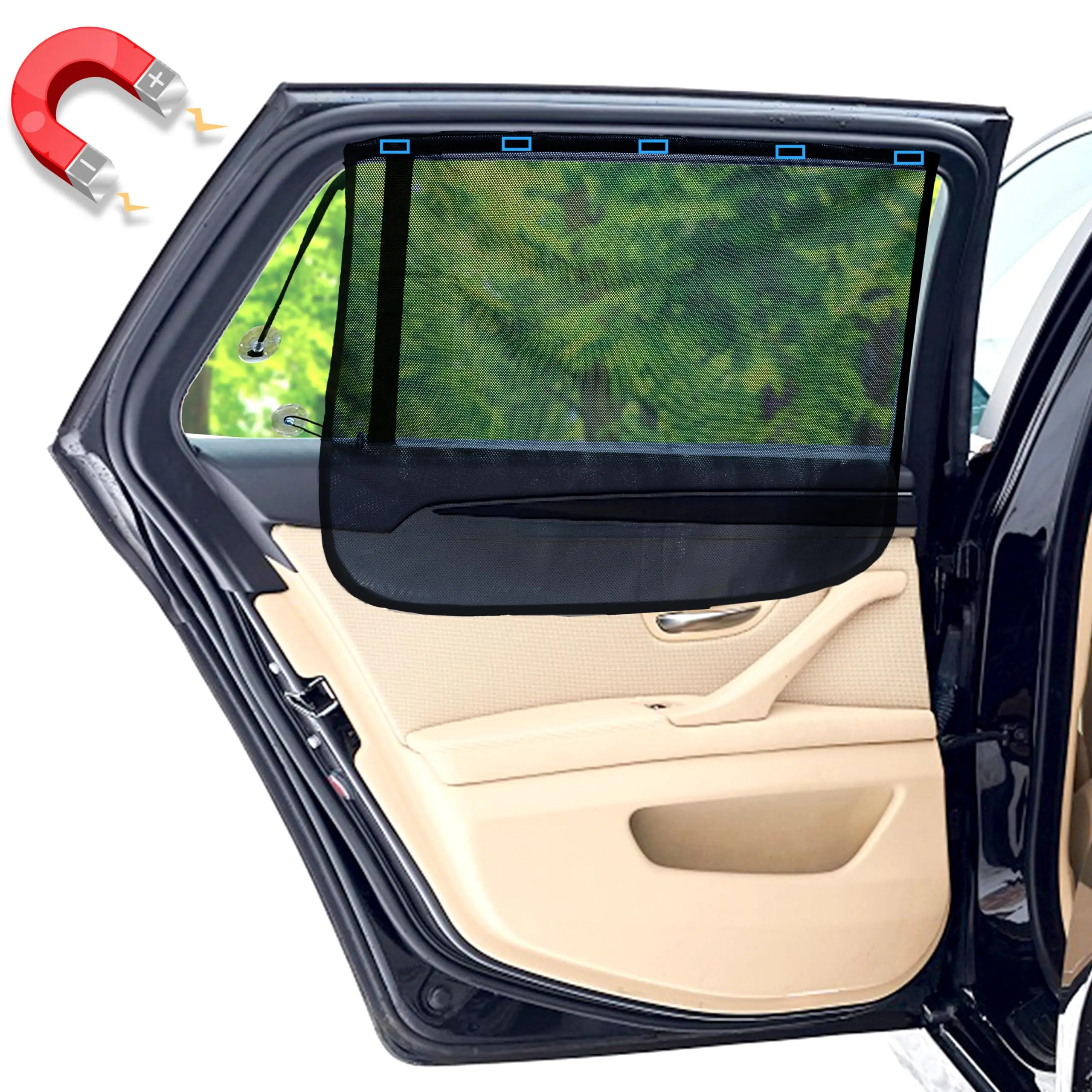 EcoNour 2-Pack Magnetic Car Side Window Sun Shade - UV-Shielding Anti-Ultraviolet Car Exterior Accessory, Sunshade Rear Window Compatible, Heat Blocker, Privacy Protector for Baby Travel, Uv-Shielding Side Window