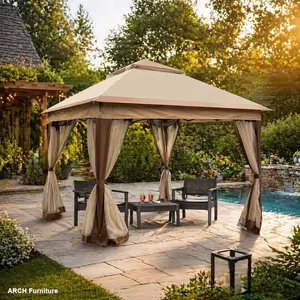 ARCH 11x11Ft Sturdy Outdoor Pop Up Gazebo - 2-Tier Soft Top Event Tent with Removable Zipper Netting, Outdoor Canopy Shelter, Sun Protection for Patio Backyard Weddings, Parties