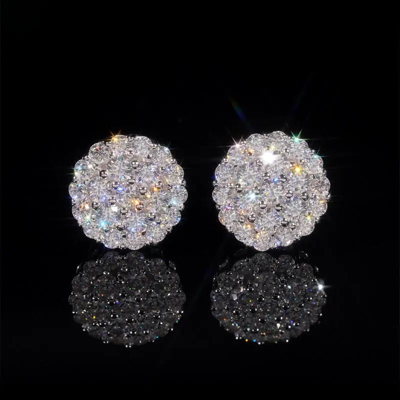 S925 Sterling Silver Stud Earrings, Classic Round D-Color Moissanite with Exceptional Brilliance and High Clarity, Unisex Jewelry with a Luxurious Finish