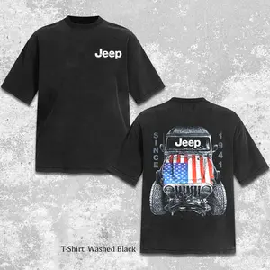 Retro Jeep Since 1941 Men's Short Sleeve Cotton, American Flag Jeep Off Road 4x4 Classic Apparel, Square Up Vintage Truck Shirt, Offroad Adventure Vehicle Apparel Menwear, Old School Pickup Clothing, Outdoor Rugged Unisex Automotive Graphic Tee