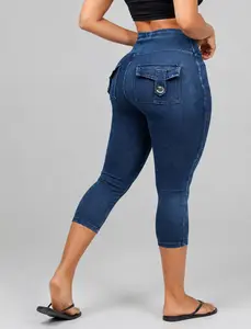 JOJOANS Women's Denim Capri Pants, High-Waisted Yoga Pants, Workwear-Style Pants with Pockets, Tummy-Tucking and Butt-Lifting Design, Women's Sports, Fitness, Running, and Soft Workout Yoga Leggings Spandex Womenswear