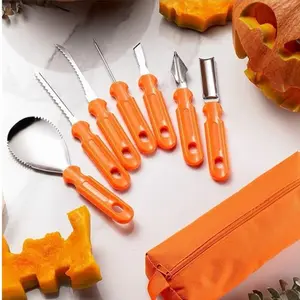 Halloween Pumpkin Carving Kit, Professional Heavy-Duty Set, Stainless Steel Tools for Adults & Kids, 7-Piece Halloween Decoration Set