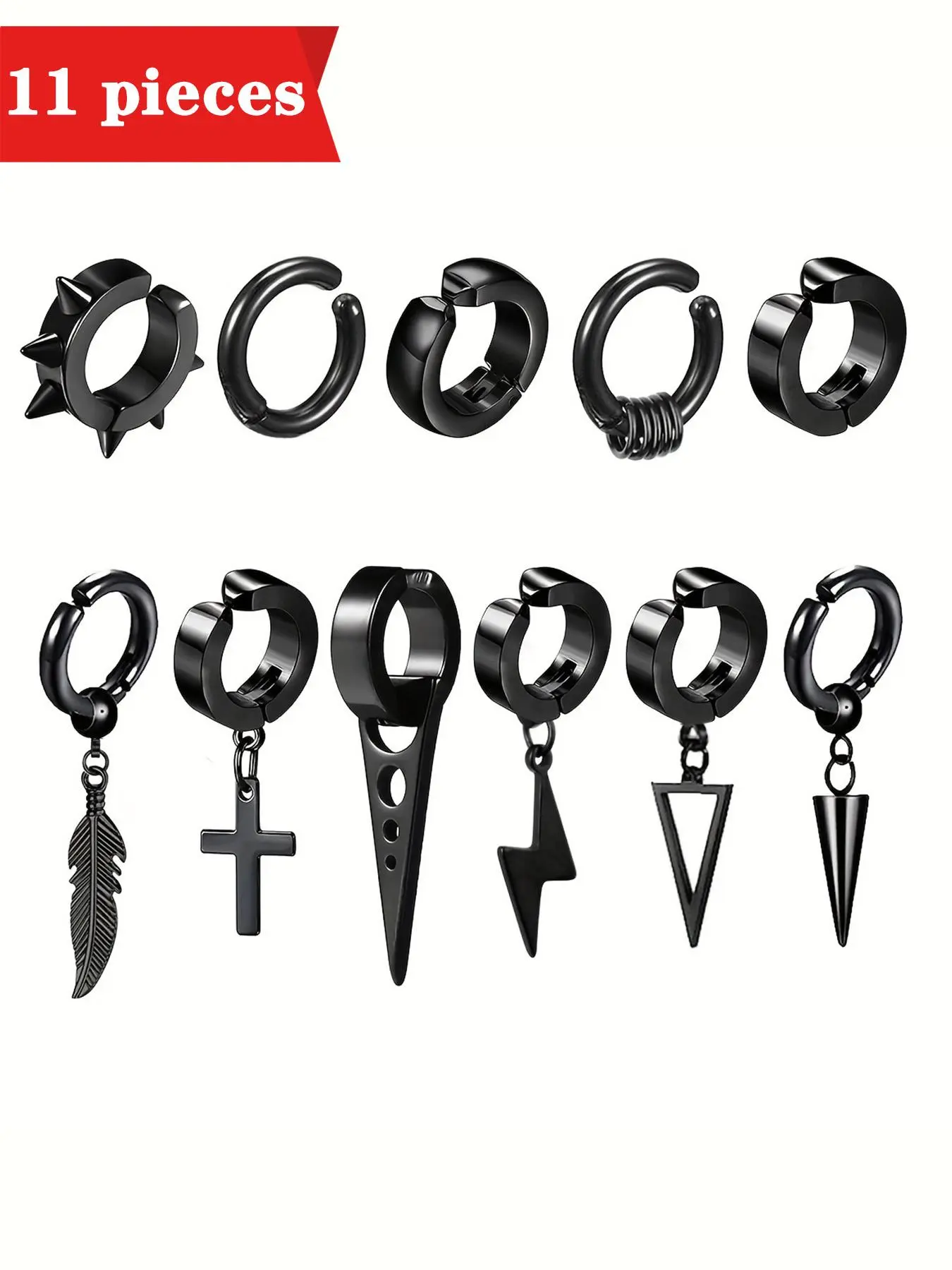 Punk Style Piercing Free Earrings, Stainless Steel Earrings for Men & Women, Trendy All-match & Exquisite Jewelry Studded Cross Earrings for Birthday Gift, Earring Pack