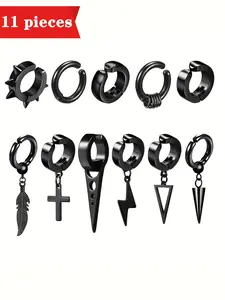 Punk Style Piercing Free Earrings, Stainless Steel Earrings for Men & Women, Trendy All-match & Exquisite Jewelry Studded Cross Earrings for Birthday Gift