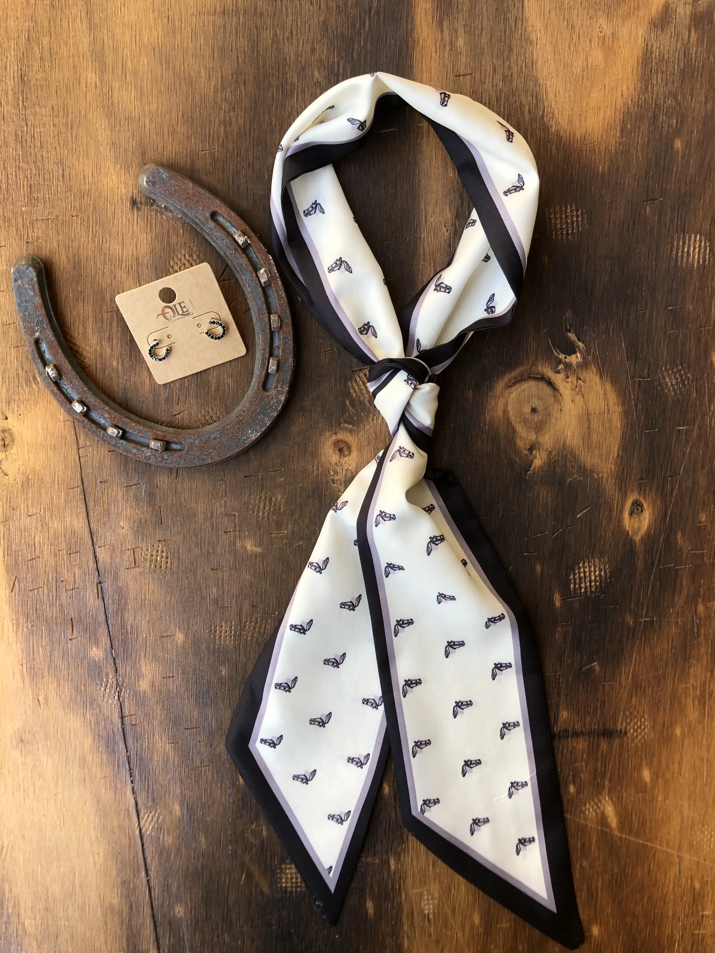 " Cowgirl " Silky Scarf ( Black / White )