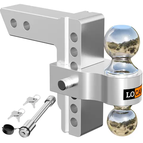LOCAME Heavy-Duty Adjustable Trailer Hitch 2-Inch Receiver 6-Inch Drop/Rise Aluminum 12,500 LBS GTW with Double Stainless Steel Locks Silver