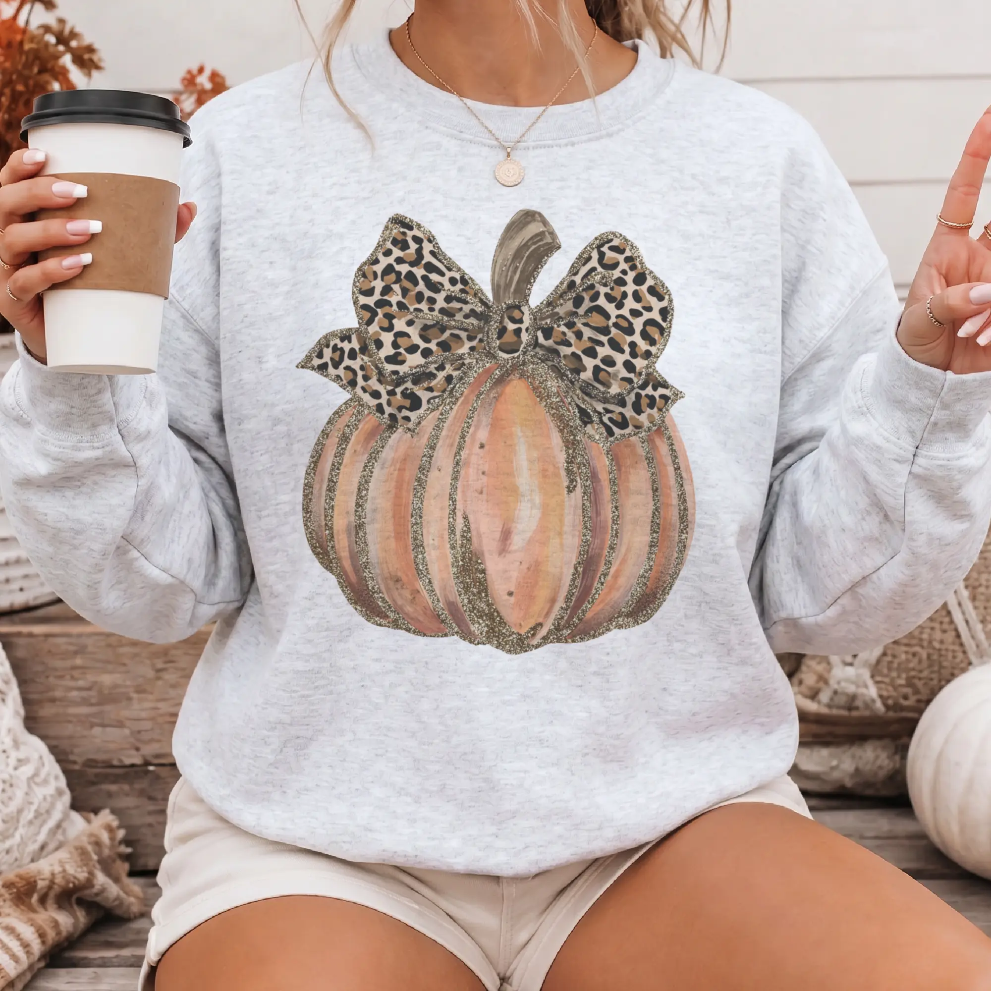 Fall Leopard Print Pumpkin Sweatshirt Watercolor Pumpkin Graphic Tee Thanksgiving Womenswear Crewneck