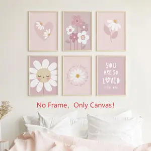 6 Pieces Set Sunflower Painting Poster Artistic Nature You Are So Loved Canvas Print Flower Heart Wall Decor Girls Bedroom Nursery Hanging Picture No Frame