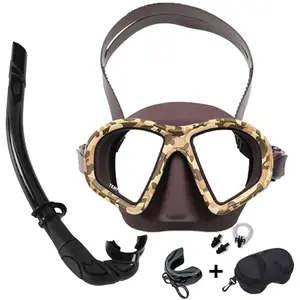 Professional Wet Low Volume Freediving Mask - Anti-Leak, Tempered Glass, Free Dive Mask - Diving, Freediving, Spearfishing - with Go-Pro Camera Mount and J-Type Snorkel