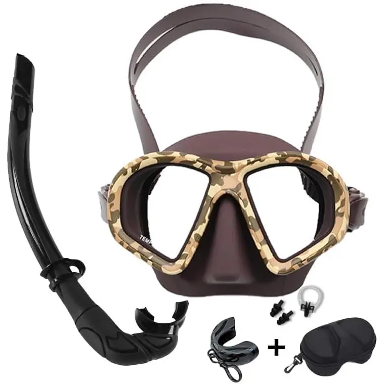 Low Volume Freediving Mask and Snorkel Set with Tempered Glass Lens, Anti-Leak Skirt & GoPro Camera Mount for Spearfishing and Diving, Diving Masks, Youth, Snorkels