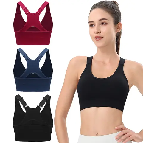 Women's Seamless High Support Racerback U-Neck Sports Bra - Padded, Wireless, Adjustable Straps, Quick Dry, Cropped Activewear for Yoga, Gym Workout