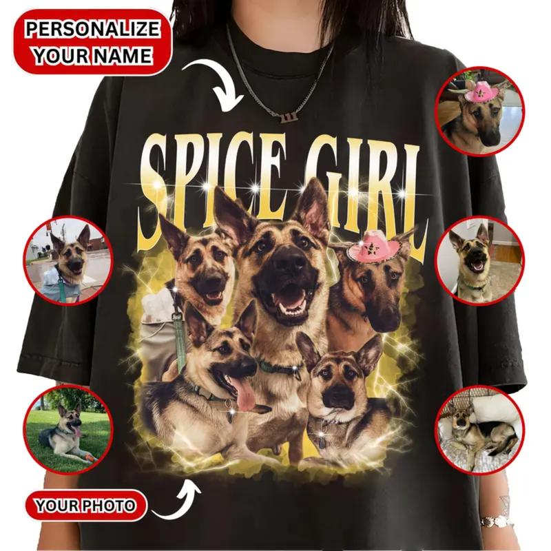 Custom Retro Dog Shirt, Personalized Pet Tee, Custom Photo Vintage 90s Graphic, Bootleg Rap Dog Shirt, Unisex Casual Fit, Full Sizes