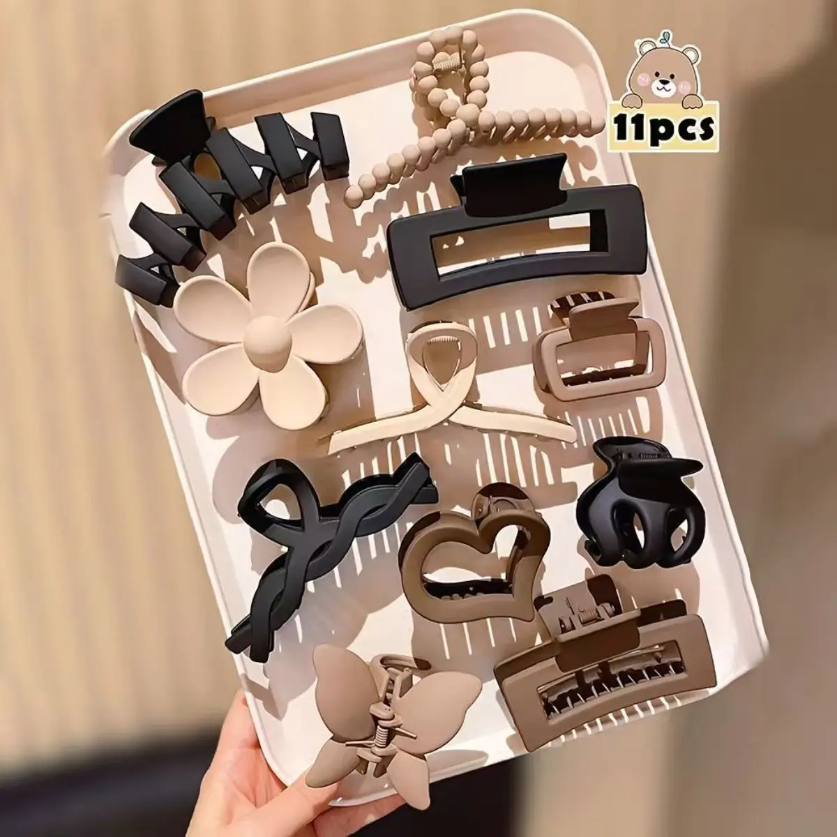 11PCSMatte Hair Claws Set, Colorblock Hair Claws, Flat Claw Clips, Flower Hair Clip, Hair Accessories for Women & Girls, Minimalist Headwear Suitable for Thick Hair