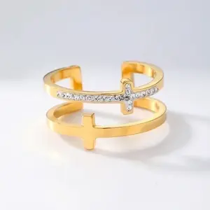 Double layer cross ring gold